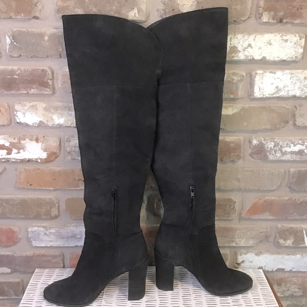 KENNETH COLE Women's Black Nubuck Leather Over The Knee Chunky Heel Boots 9 - Picture 5 of 9